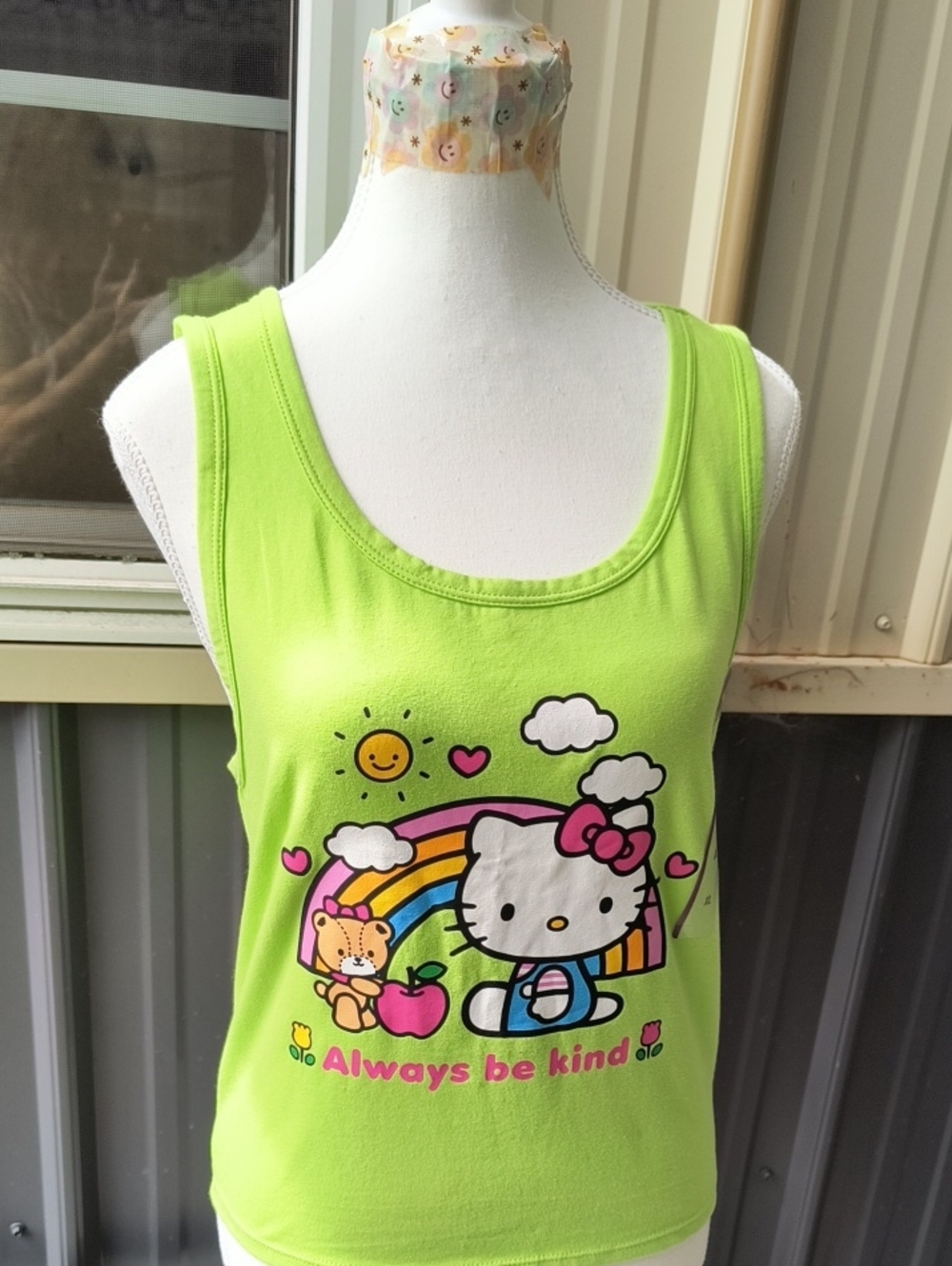 Hello Kitty Lime Green Tank Top with Rainbow Graphic, Girls XL